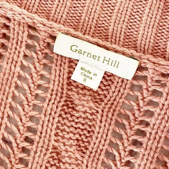 Garnet Hill Dusty Pink Knit Open Front Cardigan with Lace Panels Cashmere Blend - Picture 13 of 14